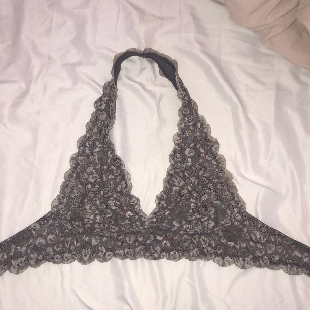 Free People halter lace bralette in gray marble